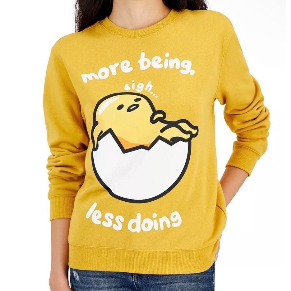 Love Tribe Sanrio Gudetama Sweatshirt Women Yellow Crew Long Sleeve M New